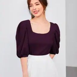Women Fitted Top with Puff Sleeves-picture-29