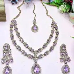 Women Stone-Studded Necklace & Earrings with Mangtika Set-36