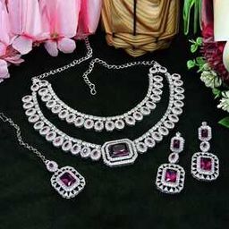 Women Stone-Studded Necklace & Earrings with Mangtika Set-22