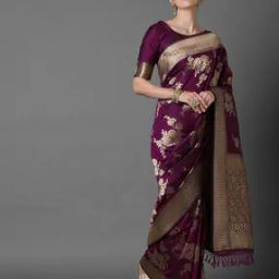 Women Floral Woven Silk Saree with Tassels-image-38