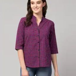 Checked Collar-Neck Shirt-22