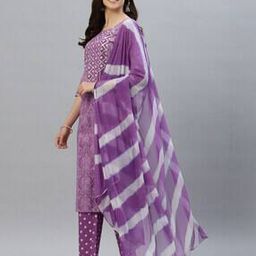 Printed Straight Kurta with Pant & Chiffon Dupatta Set-picture-2
