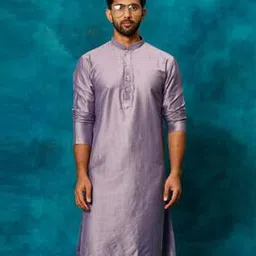 vastramay Men Regular Fit Long Kurta with Mandarin Collar-picture-3