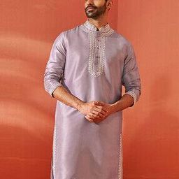 Men Embroidered Regular Fit Long Kurta with Mandarin Collar-image-39
