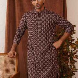 Men Embroidered Regular Fit Long Kurta-image-81