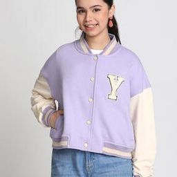 Girls Colourblock Bomber Jacket with Slip Pockets-image-86