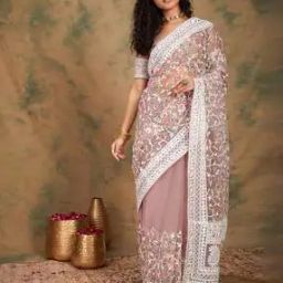 Women Embroidered Net Saree-picture-5