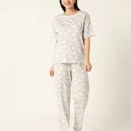 Women Floral T-Shirt Pyjamas Set-image-20