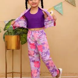 aj dezines Girls Floral Print Top with Pants & Jacket -picture-14
