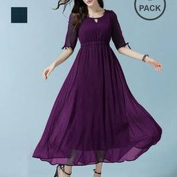 Women Pack of 2 Round-Neck Anarkali Kurtis-image-9
