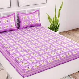 Floral Print Jaipuri Double Bedsheet with Pillow Covers-image-118