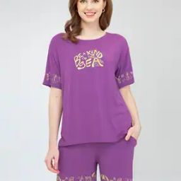 Women Typographic Print T-Shirt & Shorts Set-19
