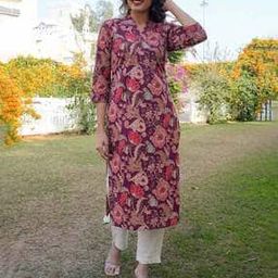 Women Floral Print Straight Kurti-image-20
