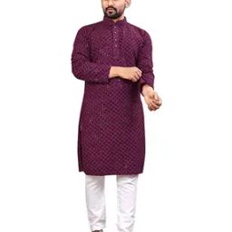 Men Embroidered Regular Fit Kurta with Mandarin-Collar-image-1