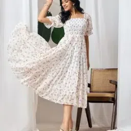 leia Women Floral Print Square-Neck Tiered Dress-picture-0