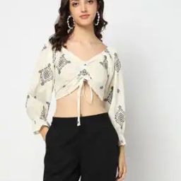 Women Geometric Print Fitted Crop Top-image-72