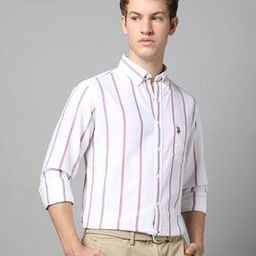 Men Striped Tailored Fit Shirt with Patch Pocket-image-96