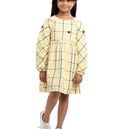 UNDER FOURTEEN ONLY Girls Yellow Checked A-Line Dress-image-53