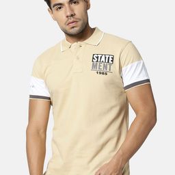 FIDO DIDO Men Beige Solid Polo Collar Pure Cotton T-shirt-image-5