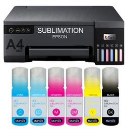 MY PRINT | Sublimation wired Printer Machine For Home Inkjet Printers| Printer L8050 With 6 Color Sublimation Ink, Including 200 Sublimation Paper | Heat Tape 5 Pcs | 3 Pcs T-Shirt, Black image 1