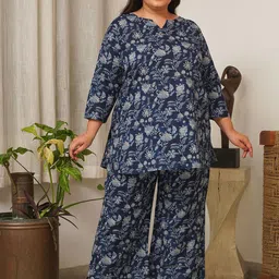 NANGALIA RUCHIRA Plus Size Floral Printed Pure Cotton Tunic & Top-23