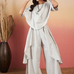 InWeave Flared Sleeves Pure Cotton Layered Top & Palazzo-image-32