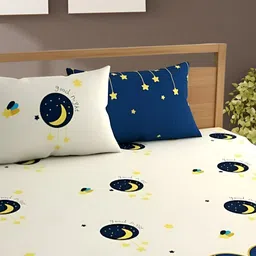 Bajo's Blue & White Geometric 250 TC King Fitted Bedsheet with 2 Pillow Covers-image-5