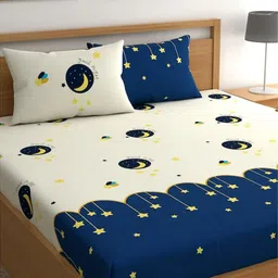Bajo's Yellow Printed Fitted Cotton 250 TC King Bedsheet & 2 Pillow Covers-image-14