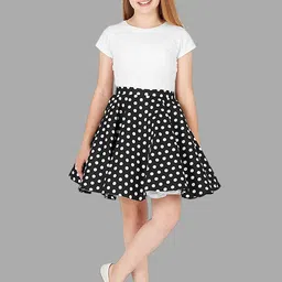 BAESD Girls Polka Dots Printed Flared Knee Length Skirt With Attached Shorts-20