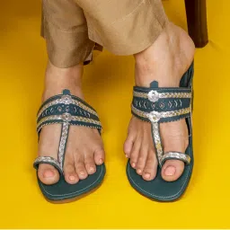 The Madras Trunk Dark Blue Kolhapuris-picture-1