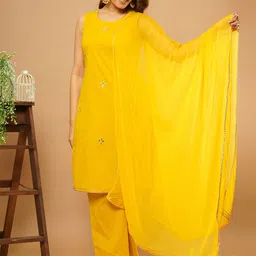 CRAFTED FOR YOU Women Mustard Yellow Pure Cotton Kurta with Trousers & With Dupatta-picture-33