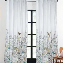 Tranquebar Home Yellow & White 2 Pieces Floral Cotton Room Darkening Door Curtains-image-95