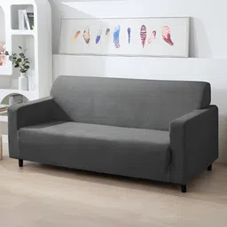 HOKIPO Grey Velvet 200 Gsm 3 Seater Sofa Cover With Arms-image-76
