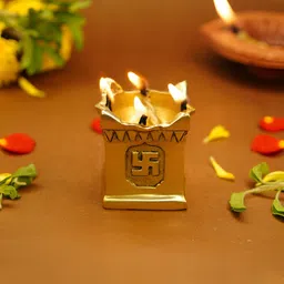 Ekhasa Pure Brass Tulsi Textured Diya-image-91
