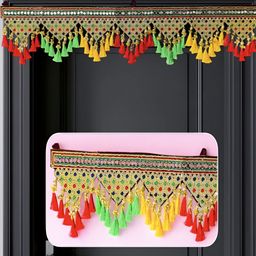 TORNORY Yellow & Red Tassel & Mirror Work Door Hanging-19