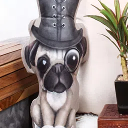 STITCHNEST Brown Printed Dog Shaped Velvet Pre-Filled Cushion-31
