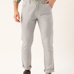 SOJANYA Men Grey & Off-White Smart Regular Fit Self Design Regular Trousers-picture-9