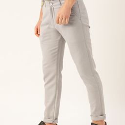 SOJANYA Men Grey & Off-White Smart Regular Fit Self Design Regular Trousers image 3