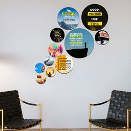 ArtVibes Blue & Black 11 Pcs Printed Wooden Wall Hanging-image-48