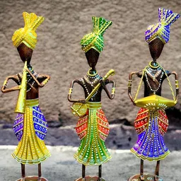 PRANJALS HOUSE Yellow & Green 3 Pieces Tribal Musician Sardar Doll Showpieces-image-71