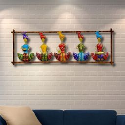 RSN Blue Red & Yellow Metal Rajasthani 5 Musicians Wall Decor-image-29