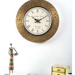 vedas C-Ashvik Cream Coloured Textured Wooden Polished & Brass Wall Clock With Dial-3
