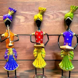 PRANJALS HOUSE Brown & Red 3 Pcs Metal Rajasthani Figurine Showpieces-17
