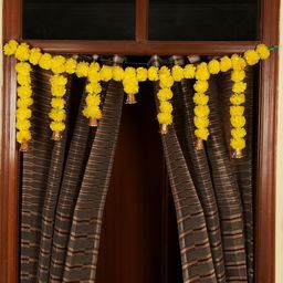 TIED RIBBONS Yellow Entrance Hanging Marigold Flowers Bandhanwar Toran Garland with Bells-0