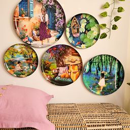 Ritualistic Blue & Brown Set Of 5 Slice Of Life Wall Plates Wall Decor-31