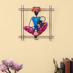 Golden Peacock Pink & Blue Handcrafted & Hand-Painted Musician Wall Hanging Showpiece-94