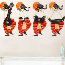 HANDICRAFTS PARADISE Musician Ganesha Orange & Black 4 Pieces Musician Ganesha Wall Decor-image-12
