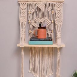 Homesake Beige Hand Woven Macrame Wall Hanging Shelf-Plank-49