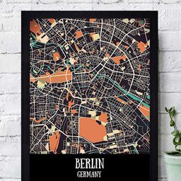 Gallery99 Multicoloured "Berlin Germany Map" Texture Paper Framed Wall Art-0