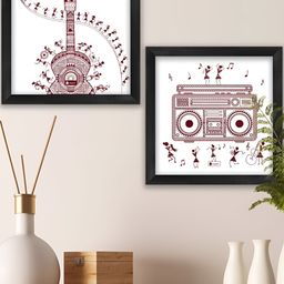 Indigifts White 2 Pieces Music Lover Artistic Design Printed Wooden Wall Art-picture-39